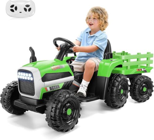 Electric Ride-On Tractor with Trailer for Kids - Remote Controlled, 12V Power, Fun Toy Vehicle