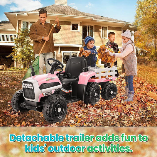 12V Electric Ride On Tractor Car with Trailer and Remote Control - 3 Speeds, 60W Motor