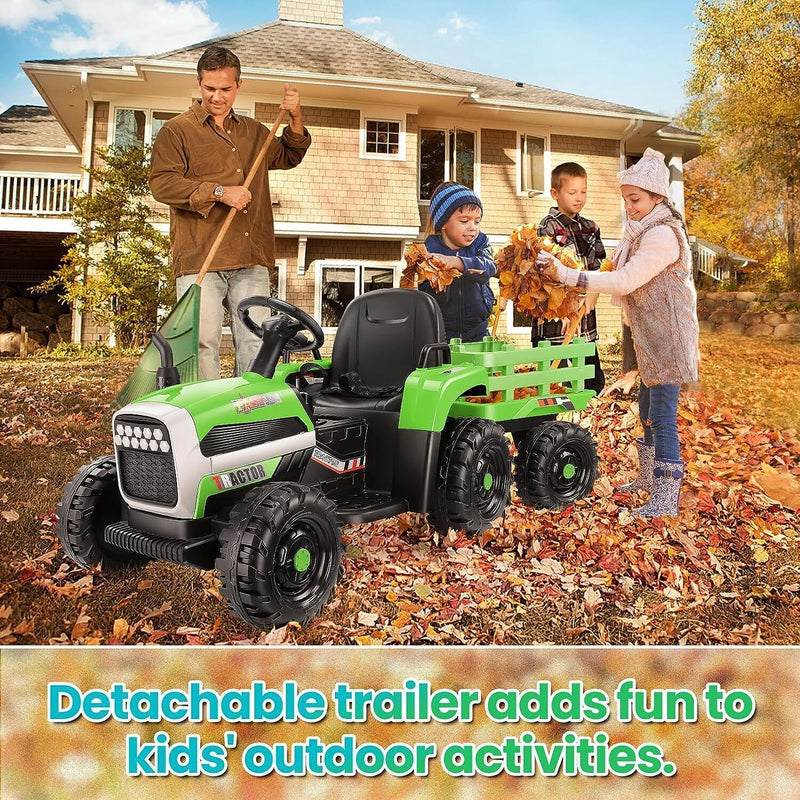 Load image into Gallery viewer, Electric Ride-On Tractor Car Toy with Trailer for Kids - 12V, 60W, 3-Speed, Remote Control and AUX Port
