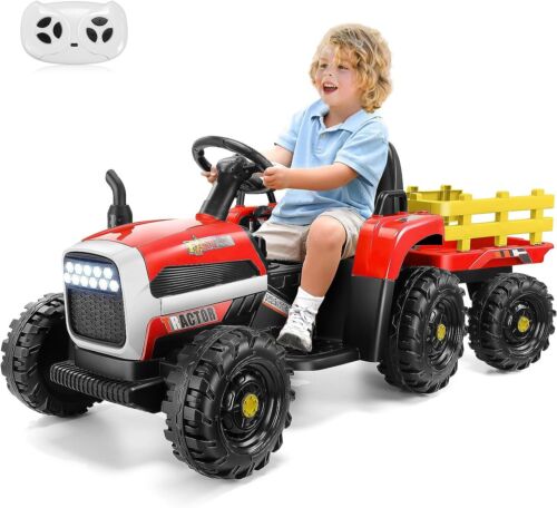 Load image into Gallery viewer, Electric Tractor Ride-On Toy Car with Trailer for Kids - 12V Battery Powered
