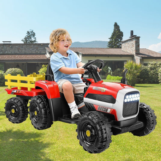 Electric Ride-On Tractor with Trailer for Kids - Remote Controlled Toy Car (12V)
