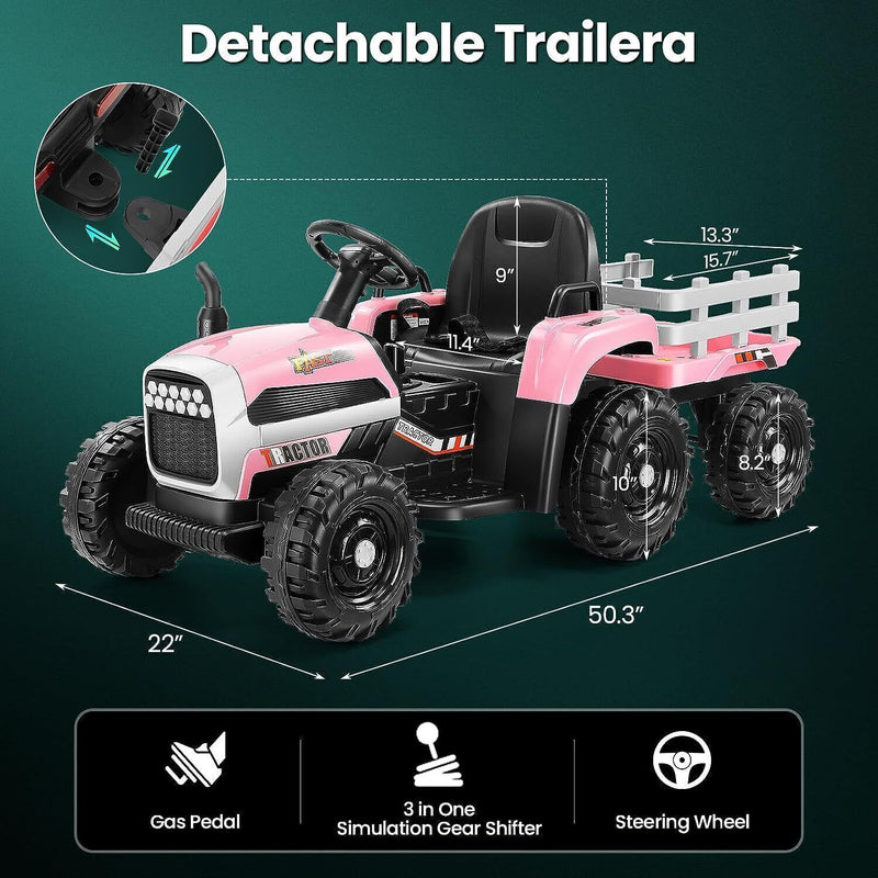 Load image into Gallery viewer, Electric Ride-On Tractor with Trailer for Kids - Remote Controlled Toy Vehicle (12V)
