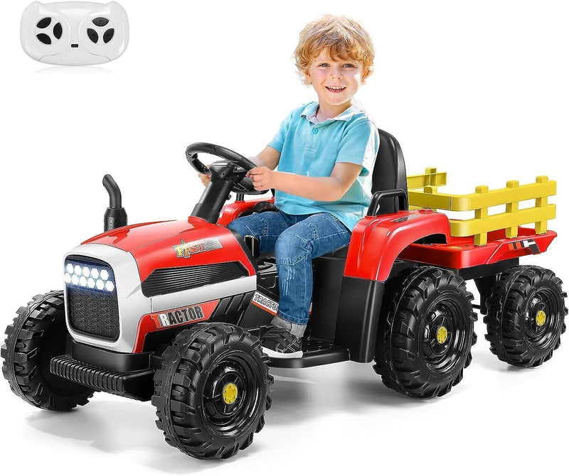 Load image into Gallery viewer, 12V Battery-Powered Ride-On Tractor with Trailer and Remote Control - 2 * 30W Toy for Kids
