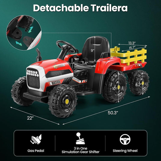 12V Battery-Powered Ride-On Tractor with Trailer and Remote Control - 2 * 30W Toy for Kids