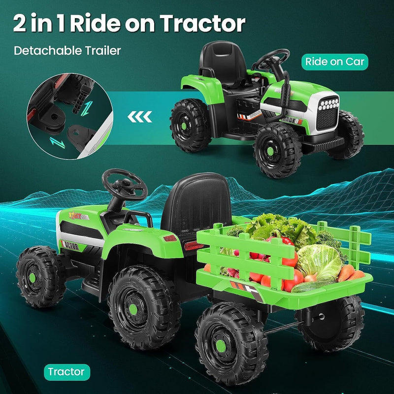 Load image into Gallery viewer, 12V Battery-Powered Ride-On Tractor with Trailer and Remote Control - 2 * 30W Toy for Kids
