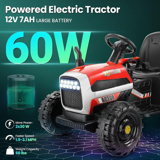 Electric Ride-On Tractor with Trailer for Kids - Remote Controlled Toy Vehicle