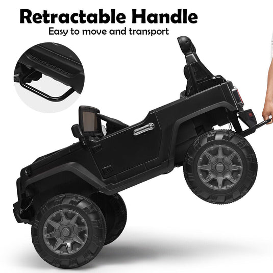 Electric Ride-On Truck for Kids with RC Control, Spring Suspension, Lights, Music, and Trunk - Black