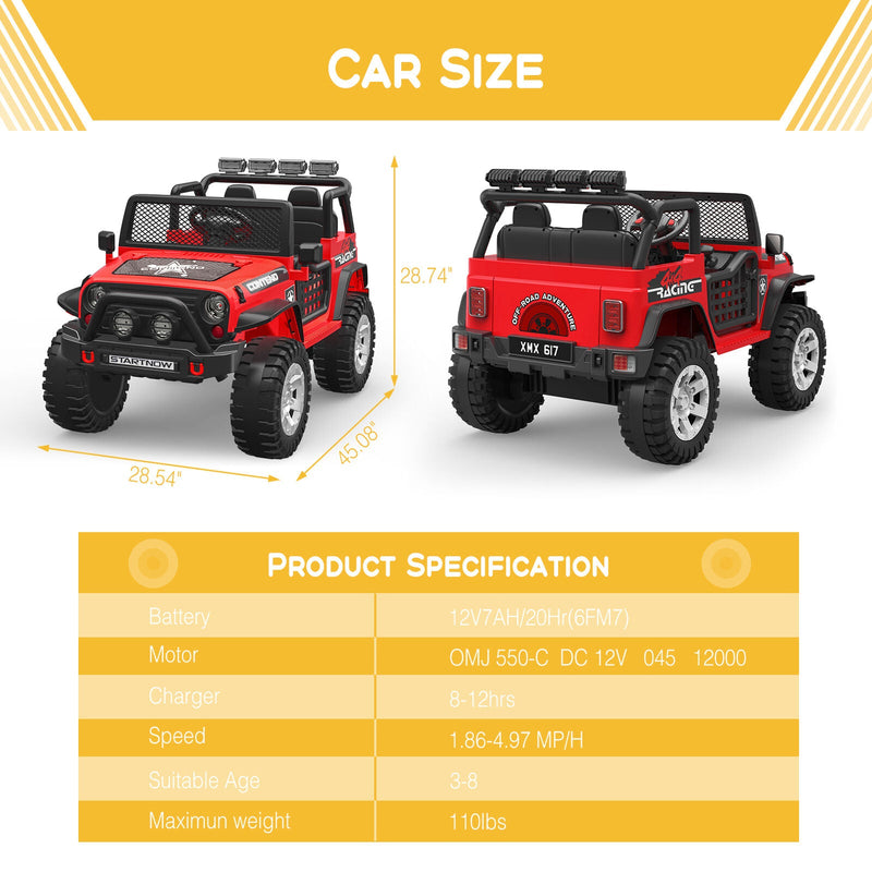Load image into Gallery viewer, 12V Electric Jeep Toy Car for Kids with LED Lights, MP3 Player, and Remote Control - Perfect Gift for Boys and Girls
