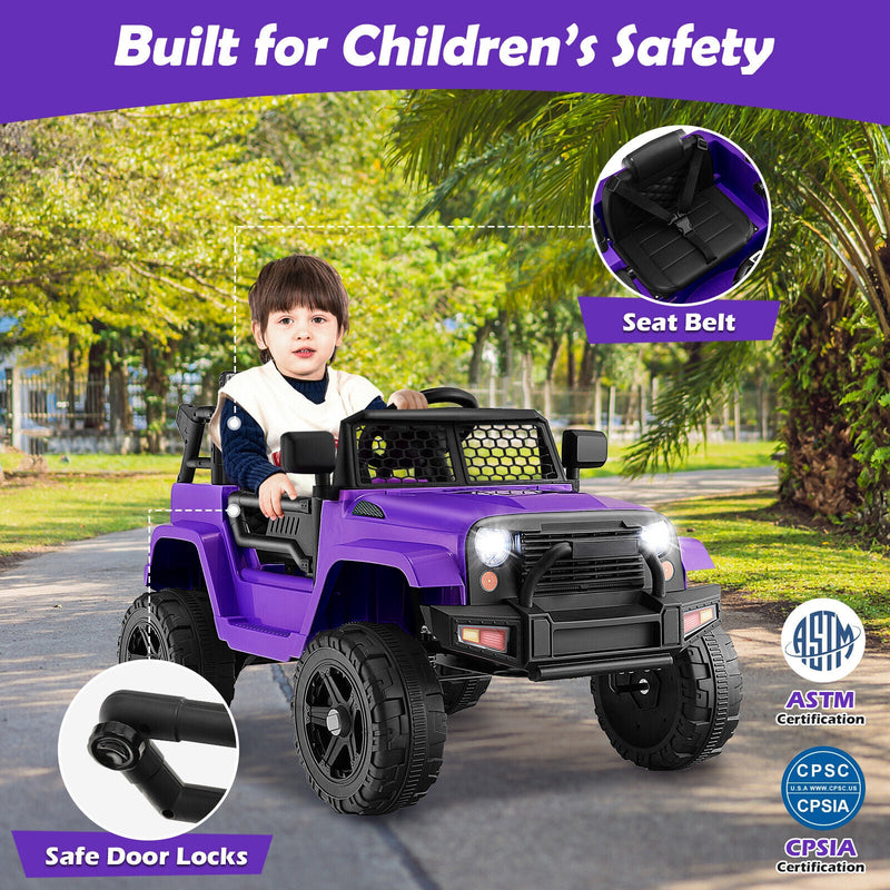 Load image into Gallery viewer, Electric Ride-On Truck for Kids with Remote Control, Lights, and Music - Purple
