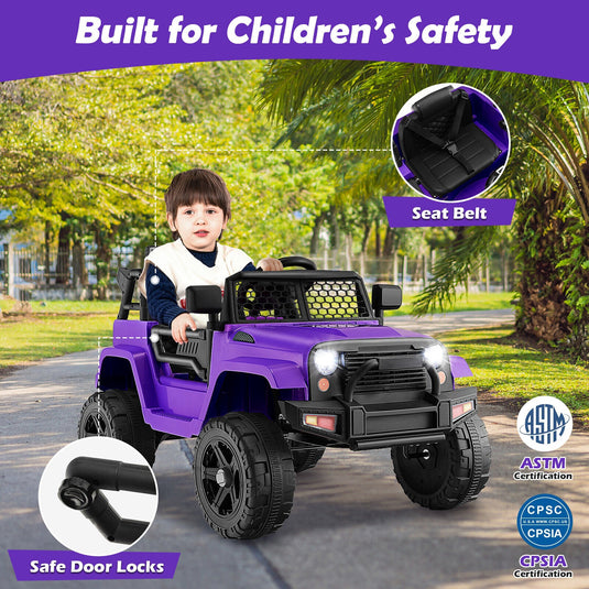 Electric Ride-On Truck for Kids with Remote Control, Lights, and Music - Purple