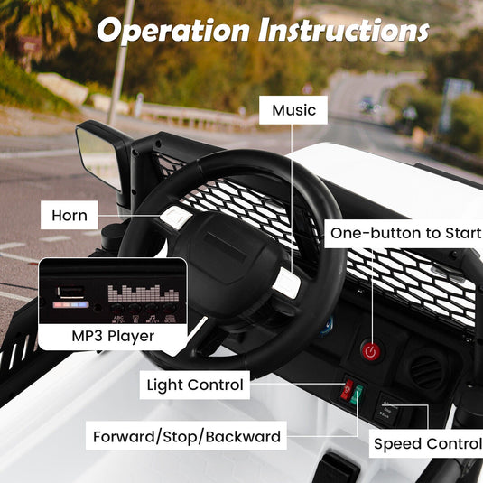 Electric Ride-On Truck for Kids with Remote Control, Lights, and Music - White