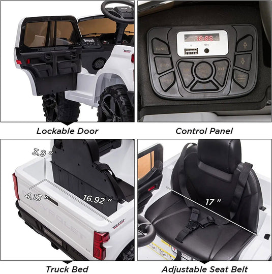 Electric Ride-On Truck for Kids with Remote Control, MP3 and Bluetooth - White