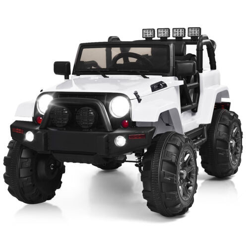 Electric Ride-On Truck for Kids with Remote Control, MP3 Player, and LED Lights - White