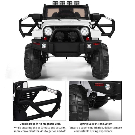 Electric Ride-On Truck for Kids with Remote Control, MP3 Player, and LED Lights - White