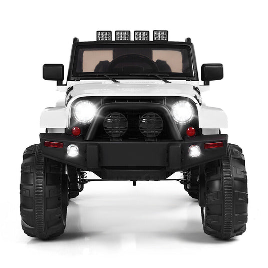 Electric Ride-On Truck for Kids with Remote Control, MP3 Player, and LED Lights - White