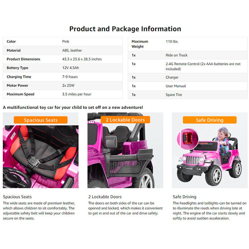 Load image into Gallery viewer, Electric Ride-On Truck for Kids with Remote Control, MP3 Player, LED Lights, and 3 Speeds - Pink
