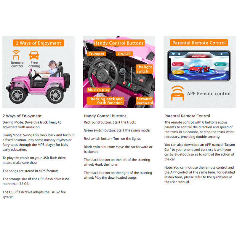 Load image into Gallery viewer, Electric Ride-On Truck for Kids with Remote Control, MP3 Player, LED Lights, and 3 Speeds - Pink
