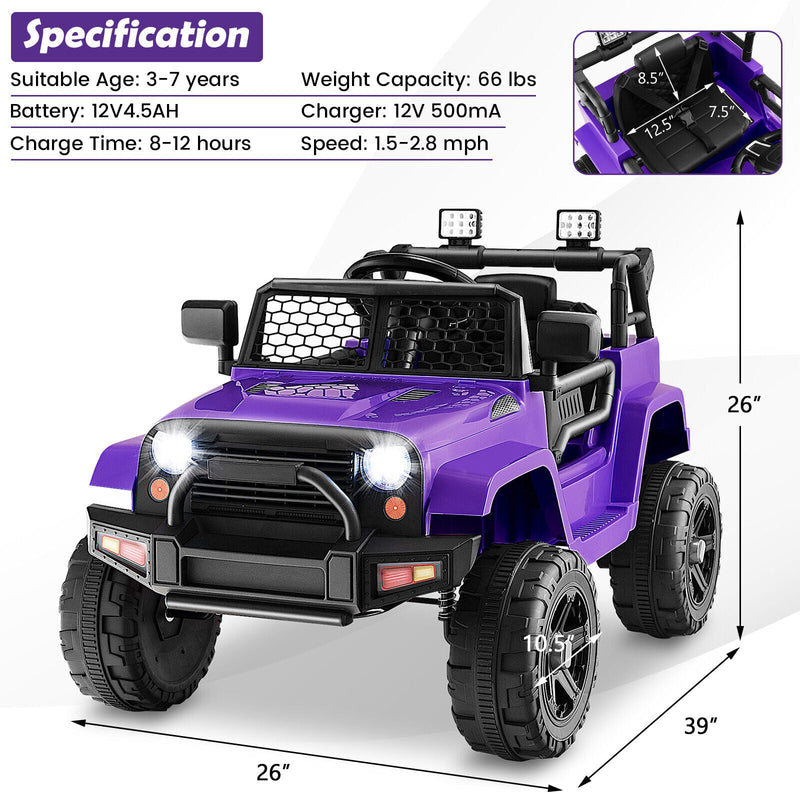 Load image into Gallery viewer, Electric Ride-On Truck for Kids with Remote Control, Music, and Lights - Purple
