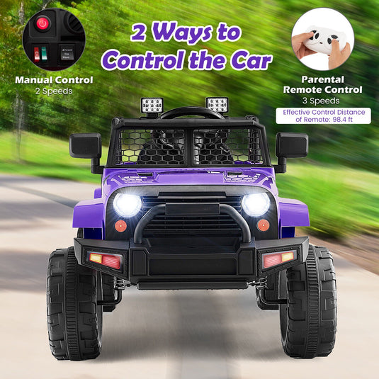 Electric Ride-On Truck for Kids with Remote Control, Music, and Lights - Purple