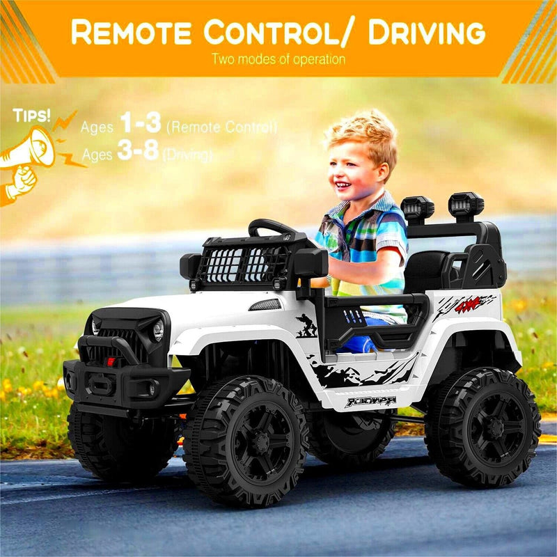 Load image into Gallery viewer, Jeep-Inspired 12V Ride-On Truck for Kids Ages 3-8, White
