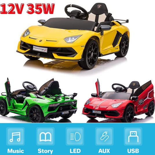 12V Licensed Lamborghini Car Toy with Headlights & Hydraulic Door - Electric Ride On for Kids