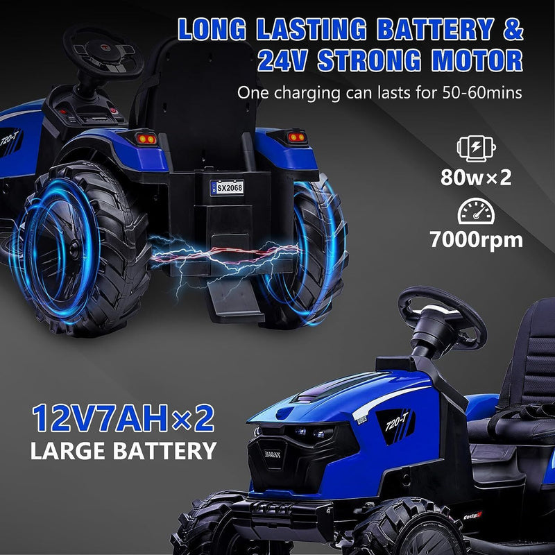 Load image into Gallery viewer, Electric Tractor Ride-On Toy Car for Kids with Trailer &amp; LED Lights - 12V Battery Powered
