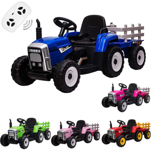 Load image into Gallery viewer, Electric Tractor Ride-On Toy with Trailer and LED Lights for Kids - 12V Battery Powered
