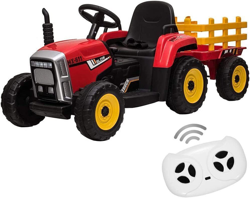 Load image into Gallery viewer, Electric Tractor Ride-On Toy with Trailer and LED Lights for Kids - 12V Battery Powered
