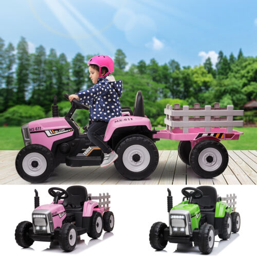 Electric Tractor with Trailer and Bucket - Battery Powered Ride On Toy for Kids