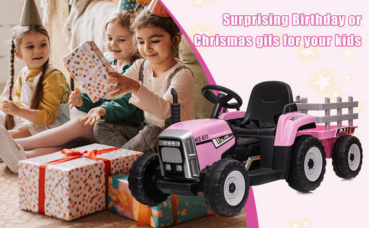 Electric Tractor with Trailer and Bucket - Battery Powered Ride On Toy for Kids