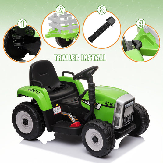 Electric Tractor with Trailer and Bucket - Battery Powered Ride On Toy for Kids