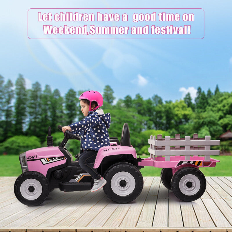 Load image into Gallery viewer, 12V Pink Electric Ride-On Tractor with Trailer Bucket for Kids
