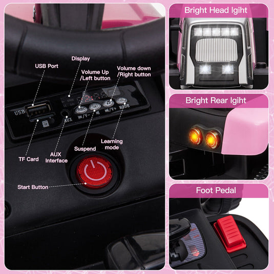 12V Pink Electric Ride-On Tractor with Trailer Bucket for Kids