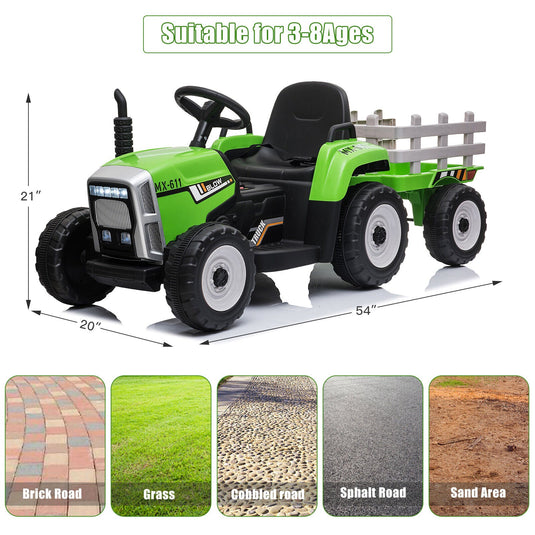 Electric Kids Ride On Tractor with Remote Control and Trailer - 12V Battery Powered Toy