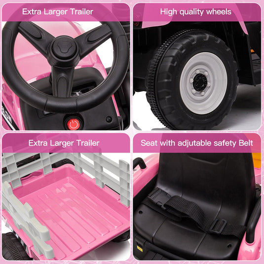 Electric Kids Ride On Tractor with Remote Control and Trailer - 12V Battery Powered Toy