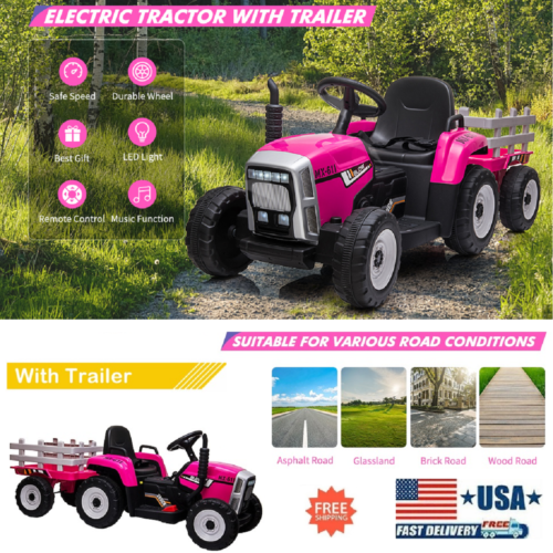 Load image into Gallery viewer, Electric Tractor with Trailer and Remote Control - Perfect Gift for Kids (12V Battery Powered)
