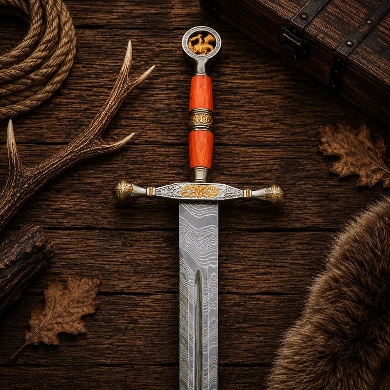 Load image into Gallery viewer, Ember Sigil Sword – Damascus Steel Fantasy Collector Display Sword
