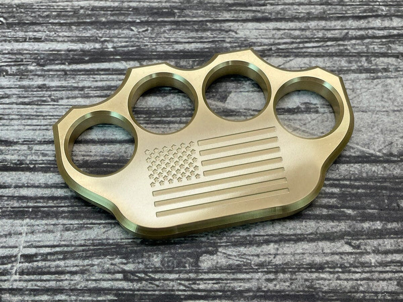 Load image into Gallery viewer, MILSPIN 3/4lb Brass Knuckle American Flag Solid Brass Paperweight
