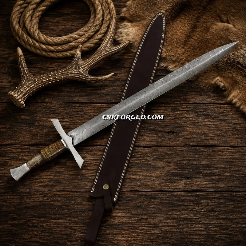 Load image into Gallery viewer, Bastard Sword – Handmade Damascus Steel Medieval Display Blade
