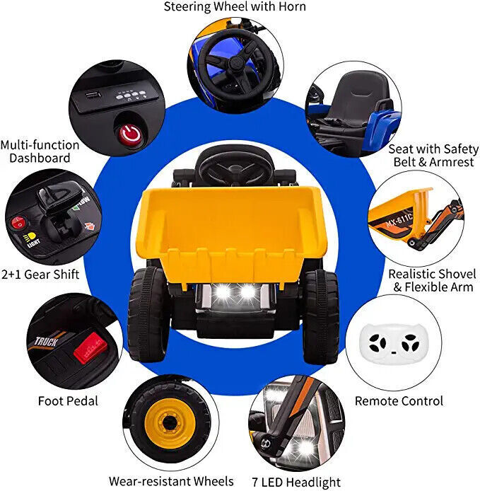 Load image into Gallery viewer, Excavate Fun with Our 12V Electric Ride-On Digger Truck for Kids - 3 Speeds, 7-LED Lights
