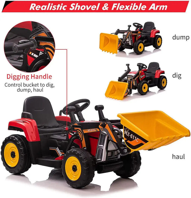 Load image into Gallery viewer, Excavate Fun with Our 12V Electric Ride-On Digger Truck for Kids - 3 Speeds, 7-LED Lights
