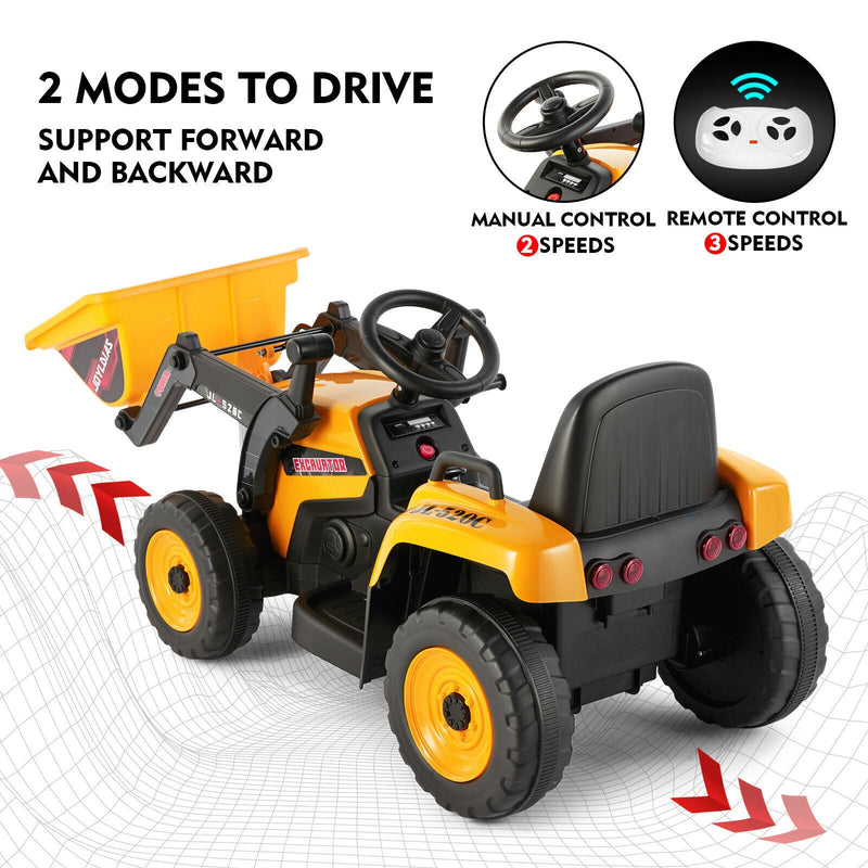 Load image into Gallery viewer, Electric Ride-On Excavator Digger with Bluetooth Music and Remote Control - 3 Speeds, Yellow
