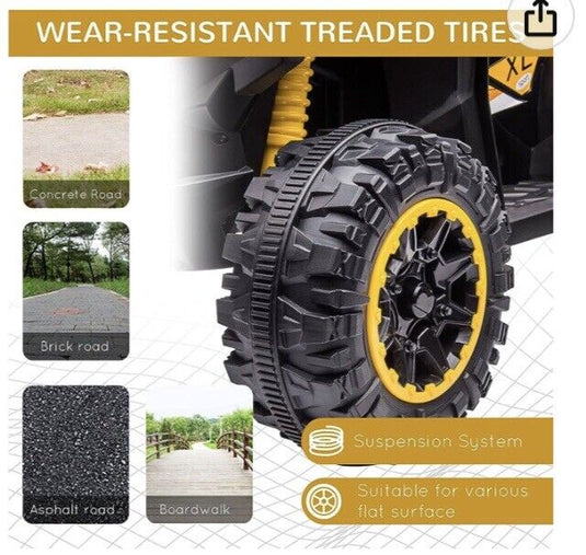 Exciting 12V 4-Wheeler Kids Car with Hot Wheels Music in Yellow and Black - Brand New in Box!