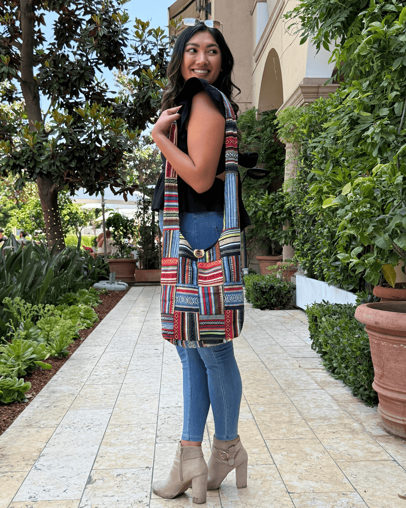 Load image into Gallery viewer, Kathmandu Collection Patchwork Striped Hobo Bag
