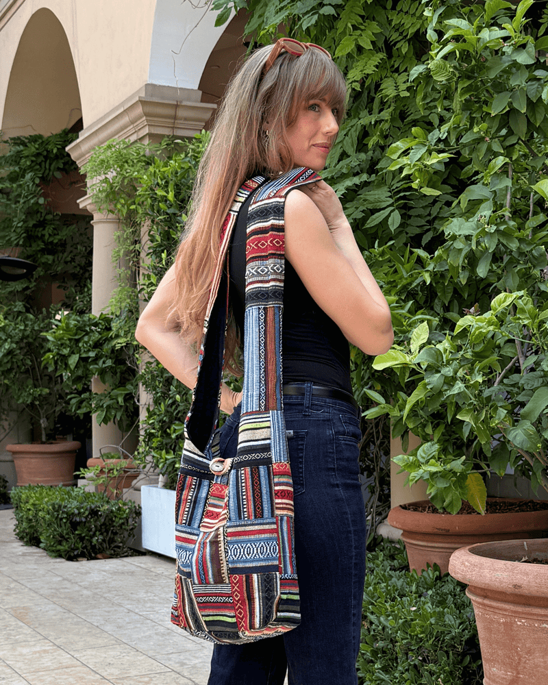 Load image into Gallery viewer, Kathmandu Collection Patchwork Striped Hobo Bag

