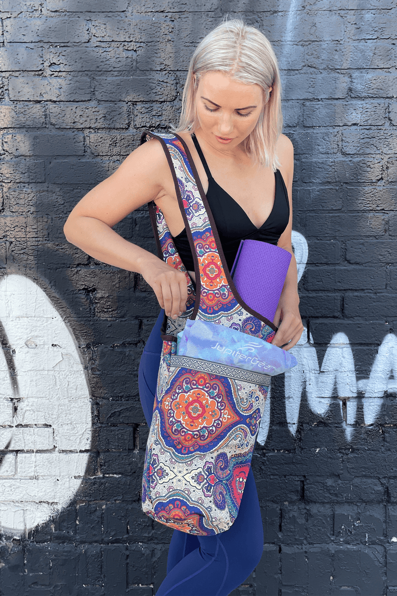 Load image into Gallery viewer, JupiterGear Yoga Mat Carrying Tote Bag with Large Pockets
