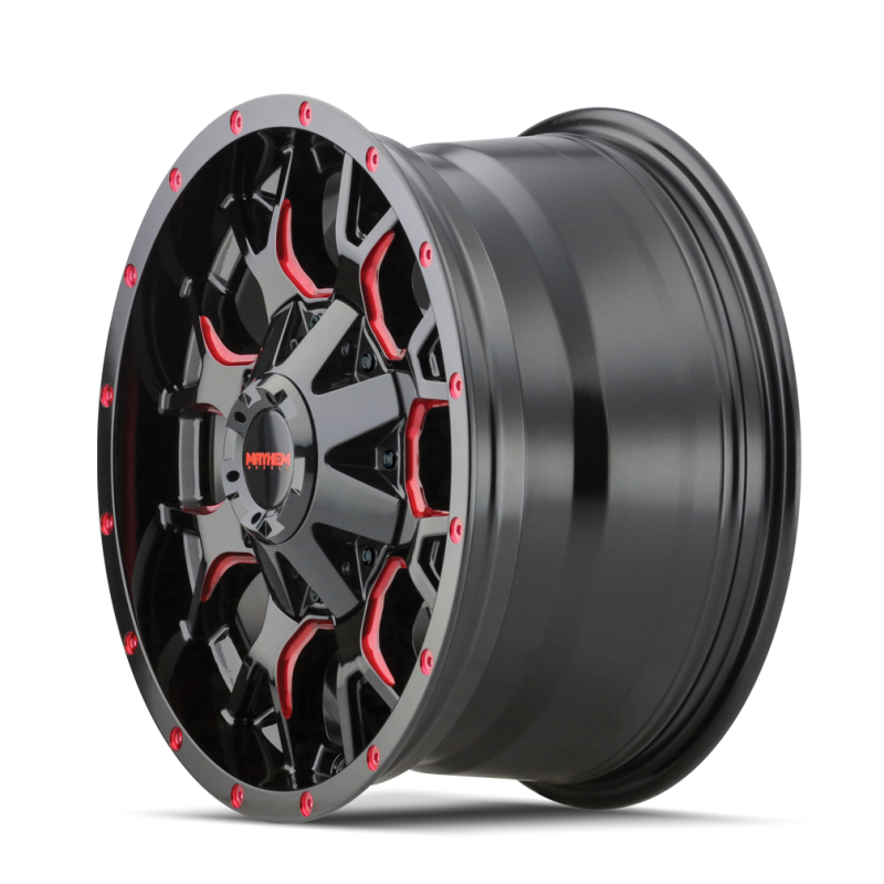 Load image into Gallery viewer, Mayhem 8015 Warrior 17x9 / 5x127 BP / -12mm Offset / 87mm Hub Black w/ Prism Red Wheel
