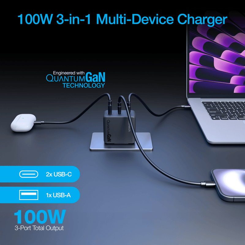 Load image into Gallery viewer, Naztech Nexus T100 100W USB-C PD + USB 3-Port GaN Ultra-Fast Wall Charger with PPS
