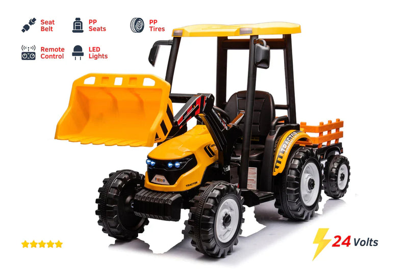 Load image into Gallery viewer, 24V Children&#39;s Ride on Excavator Tractor with Trailer - Battery-Powered Electric Vehicle Plaything
