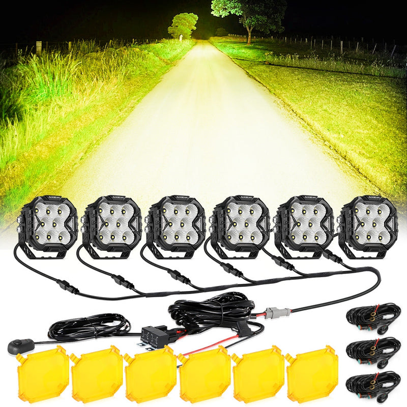 Load image into Gallery viewer, CUBE-Z Series 4 Inch Flood LED Pod Lights Off Road Lights with White DRL &amp; Amber Turn Signal Lights
